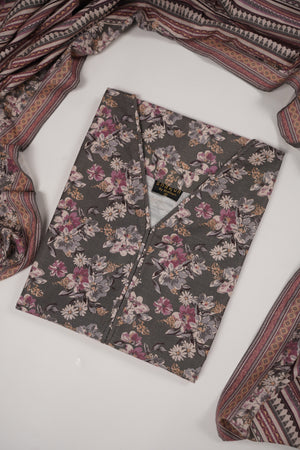 Original Bin Saeed Printed Khaddar Shirt with printed shawl and plan bottom ZT-09