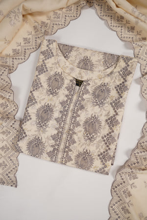 Original Kanwal by Sobia Waseem embroidered Dhanak shirt with printed scarf and plan bottom KS-09
