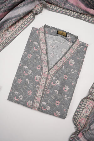 Original Bin Saeed Printed Khaddar Shirt With Printed Shawl and Printed Bottom ZT-08