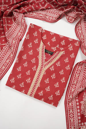 Original Bin Saeed Printed Khaddar Shirt with Printed Shawl and Plan Bottom ZT-06
