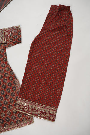 Rang-e-Noor Embroidered Crepe Silk Shirt With Plazzo Bottom And Printed Dupata CL-04