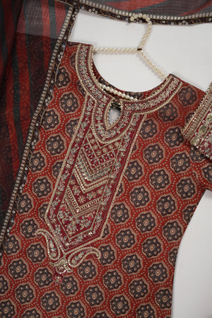Rang-e-Noor Embroidered Crepe Silk Shirt With Plazzo Bottom And Printed Dupata CL-04