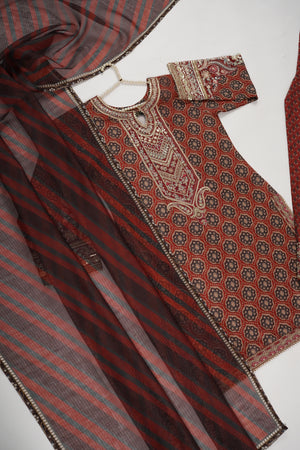 Rang-e-Noor Embroidered Crepe Silk Shirt With Plazzo Bottom And Printed Dupata CL-04