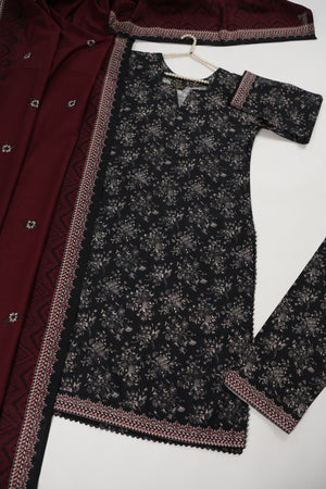 Original Bin Saeed printed Khaddar  shirt with printed shawl and printed bottom ZT-11