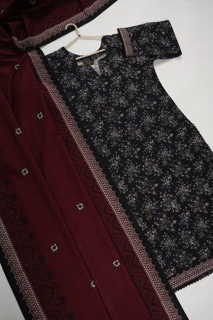 Original Bin Saeed printed Khaddar  shirt with printed shawl and printed bottom ZT-11