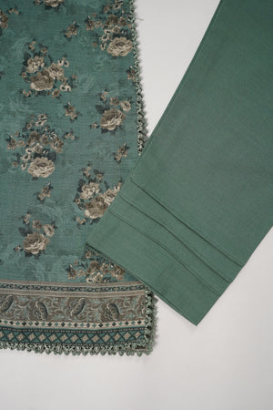 Original Bin Saeed printed Khaddar shirt with printed shawl and plan bottom ZT-12