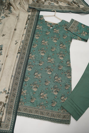 Original Bin Saeed printed Khaddar shirt with printed shawl and plan bottom ZT-12