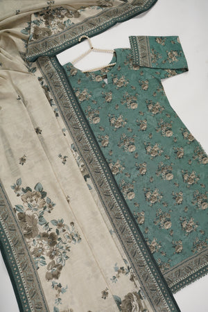 Original Bin Saeed printed Khaddar shirt with printed shawl and plan bottom ZT-12