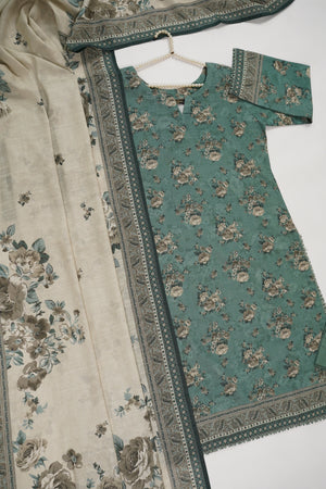 Original Bin Saeed printed Khaddar shirt with printed shawl and plan bottom ZT-12