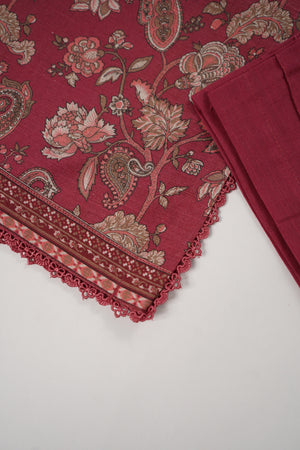 Original Bin Saeed printed Khaddar shirt with printed shawl and plan bottom ZT-14
