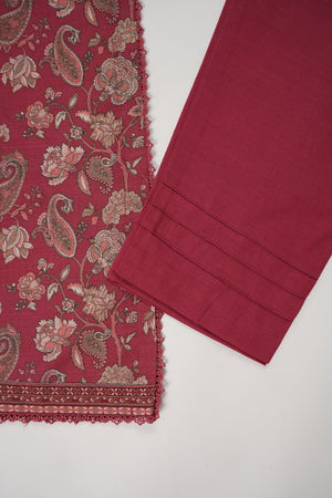 Original Bin Saeed printed Khaddar shirt with printed shawl and plan bottom ZT-14