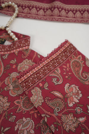 Original Bin Saeed printed Khaddar shirt with printed shawl and plan bottom ZT-14
