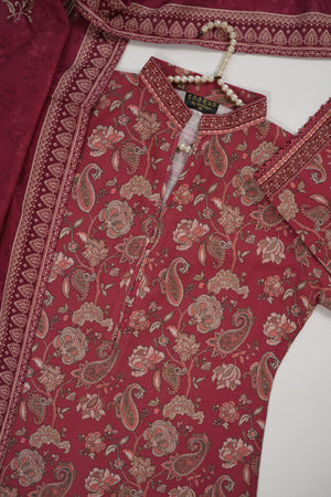 Original Bin Saeed printed Khaddar shirt with printed shawl and plan bottom ZT-14