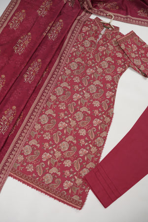 Original Bin Saeed printed Khaddar shirt with printed shawl and plan bottom ZT-14