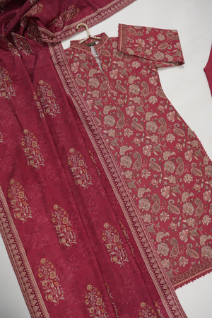 Original Bin Saeed printed Khaddar shirt with printed shawl and plan bottom ZT-14