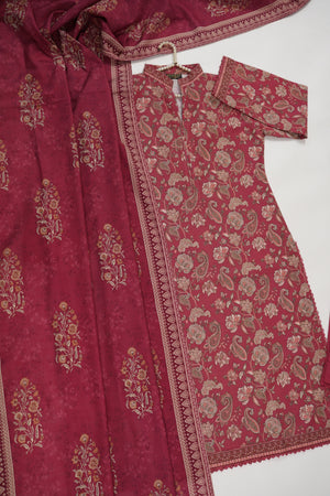 Original Bin Saeed printed Khaddar shirt with printed shawl and plan bottom ZT-14
