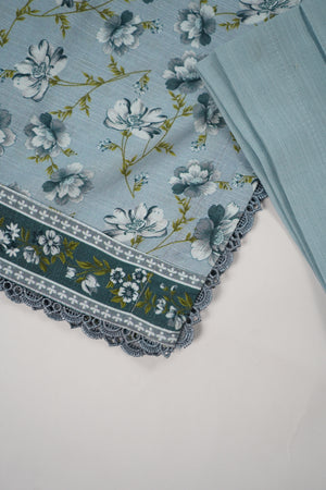 Original Bin Saeed printed Khaddar shirt with printed shawl and plan bottom ZT-15