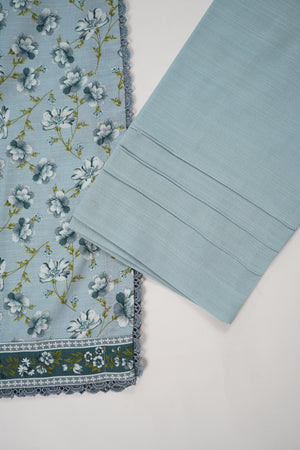 Original Bin Saeed printed Khaddar shirt with printed shawl and plan bottom ZT-15