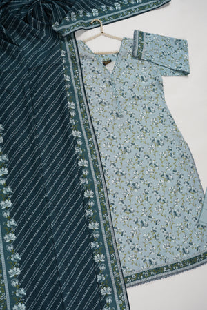 Original Bin Saeed printed Khaddar shirt with printed shawl and plan bottom ZT-15