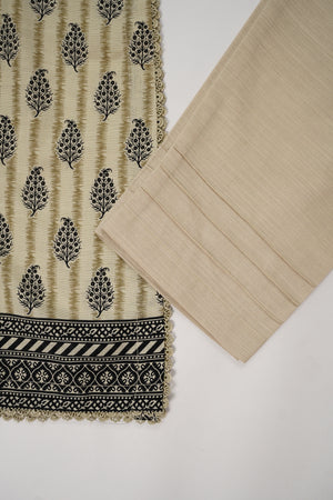 Original Bin Saeed printed Khaddar shirt with printed shawl and plan bottom ZT-16