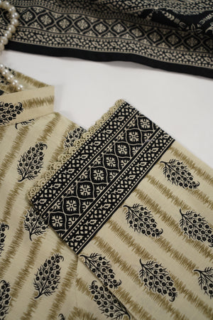 Original Bin Saeed printed Khaddar shirt with printed shawl and plan bottom ZT-16