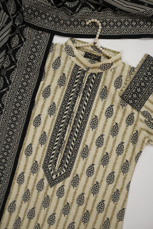 Original Bin Saeed printed Khaddar shirt with printed shawl and plan bottom ZT-16