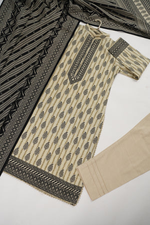 Original Bin Saeed printed Khaddar shirt with printed shawl and plan bottom ZT-16
