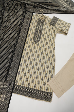 Original Bin Saeed printed Khaddar shirt with printed shawl and plan bottom ZT-16