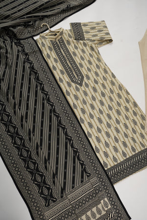 Original Bin Saeed printed Khaddar shirt with printed shawl and plan bottom ZT-16