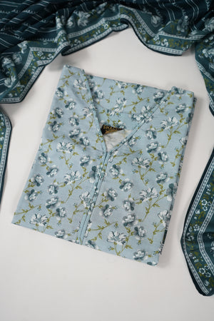 Original Bin Saeed printed Khaddar shirt with printed shawl and plan bottom ZT-15