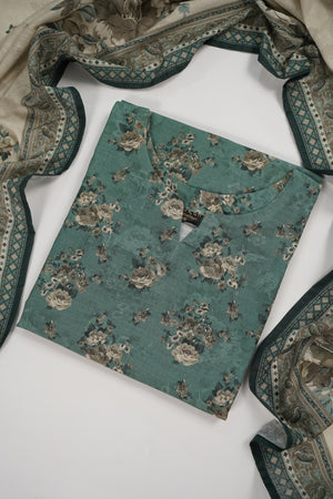 Original Bin Saeed printed Khaddar shirt with printed shawl and plan bottom ZT-12
