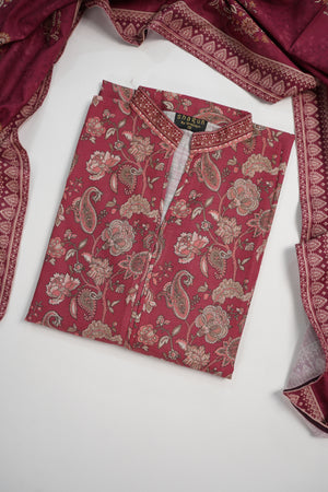 Original Bin Saeed printed Khaddar shirt with printed shawl and plan bottom ZT-14