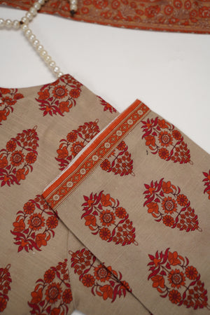 Original Tawakal printed Khaddar shirt with printed shawl and plan bottom ZT-30