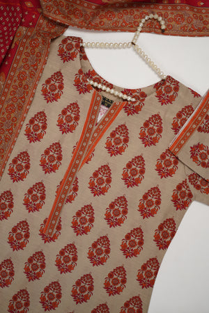 Original Tawakal printed Khaddar shirt with printed shawl and plan bottom ZT-30