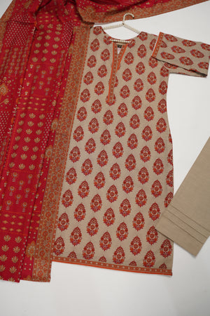 Original Tawakal printed Khaddar shirt with printed shawl and plan bottom ZT-30