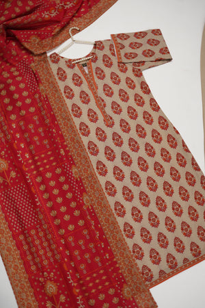Original Tawakal printed Khaddar shirt with printed shawl and plan bottom ZT-30
