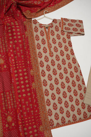 Original Tawakal printed Khaddar shirt with printed shawl and plan bottom ZT-30