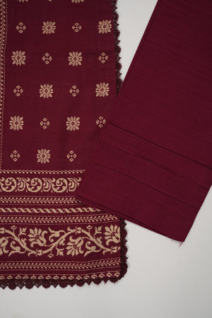 Original Bin Saeed printed Khaddar  shirt with printed shawl and plan bottom ZT-17