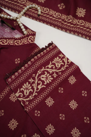 Original Bin Saeed printed Khaddar  shirt with printed shawl and plan bottom ZT-17