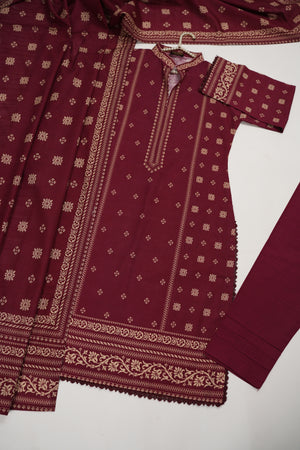 Original Bin Saeed printed Khaddar  shirt with printed shawl and plan bottom ZT-17
