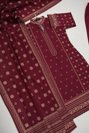 Original Bin Saeed printed Khaddar  shirt with printed shawl and plan bottom ZT-17