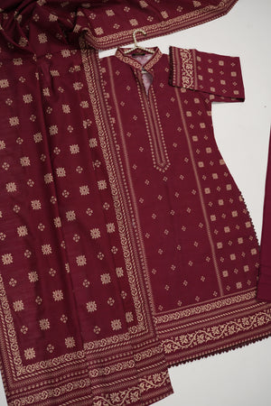 Original Bin Saeed printed Khaddar  shirt with printed shawl and plan bottom ZT-17
