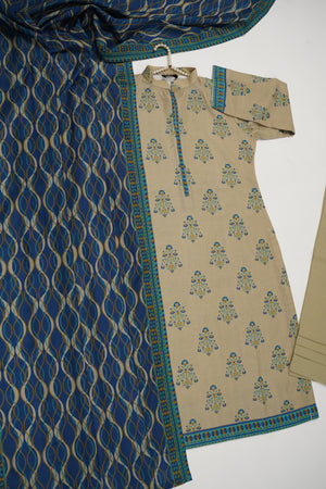 Original Tawakal printed Khaddar shirt with printed shawl and plan bottom ZT-28