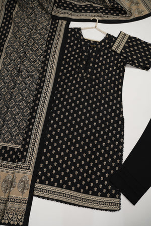 Original Bin Saeed printed Khaddar  shirt with printed shawl and plan bottom ZT-24