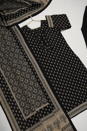 Original Bin Saeed printed Khaddar  shirt with printed shawl and plan bottom ZT-24