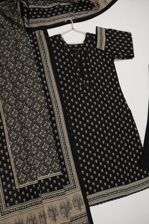 Original Bin Saeed printed Khaddar  shirt with printed shawl and plan bottom ZT-24