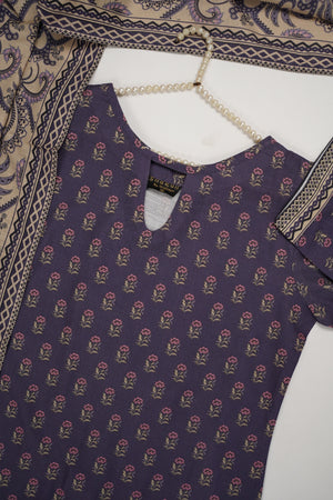 Original Tawakal printed Khaddar shirt with printed shawl and plan bottom  ZT-32