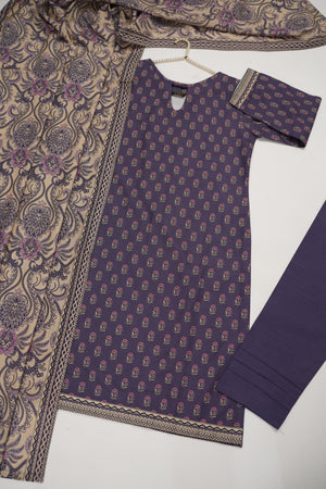 Original Tawakal printed Khaddar shirt with printed shawl and plan bottom  ZT-32