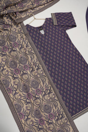 Original Tawakal printed Khaddar shirt with printed shawl and plan bottom  ZT-32