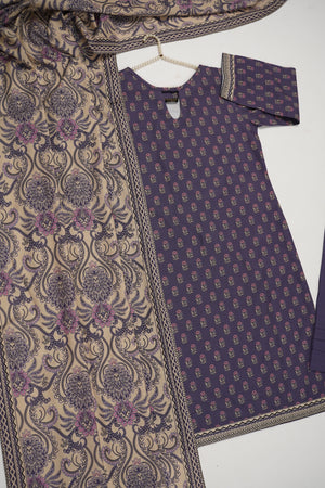 Original Tawakal printed Khaddar shirt with printed shawl and plan bottom  ZT-32